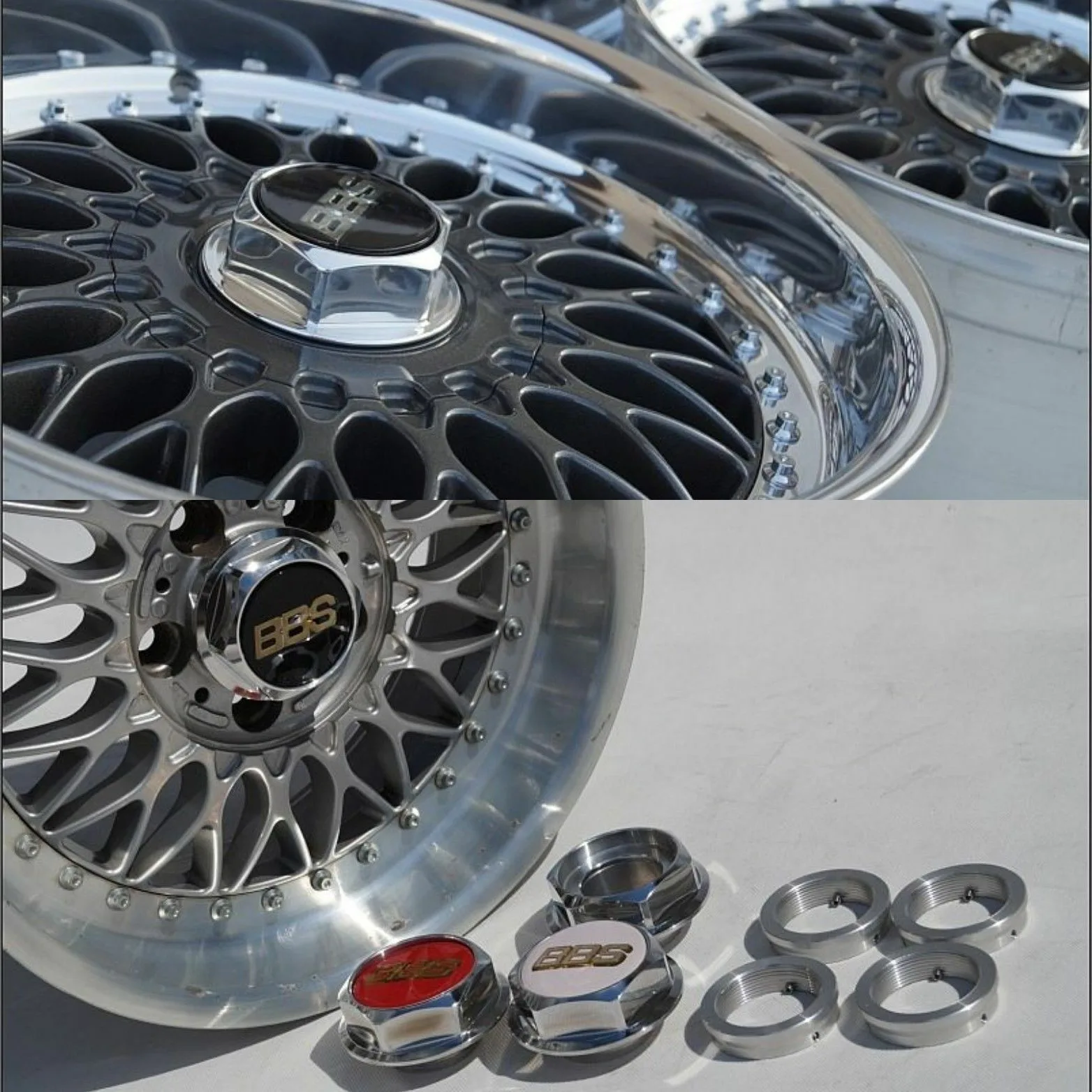 BBS RC 090 062 040 Adaptor + RS Center Caps Hex Nuts 17 18 Inch Bmw Style 5