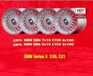 BMW BBS Style 2x (7x16" ET25 4x100) and 2x (8x16 ET28 4x100) Silver 3 E30, E21 (4 Pieces)