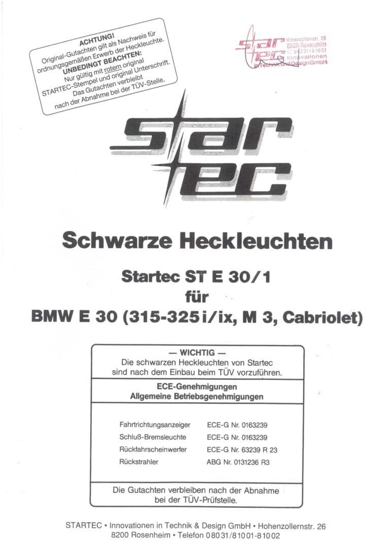 BMW E30 Original Startec Tail Lights Pre-facelift 1983-1987