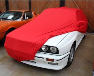 BMW E30 Red Mikrokuntur® Full Garage Car Cover with Mirror Pockets