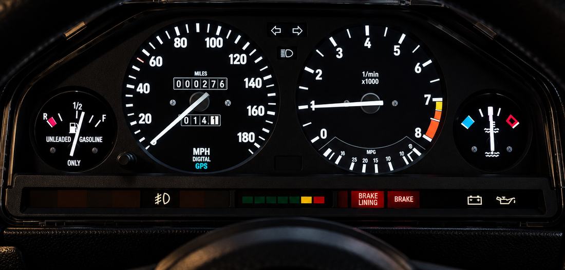 BMW E30 digital instrument cluster installed in dashboard